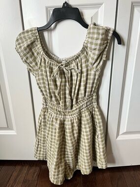 American Eagle Outfitters Olive Green gingham romper